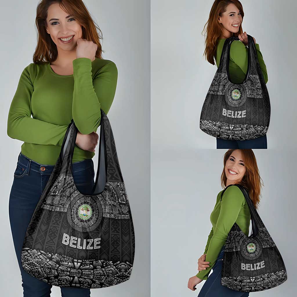 Belize Tribal Pattern Grocery Bag with National Emblem and Mayan Pyramid Design