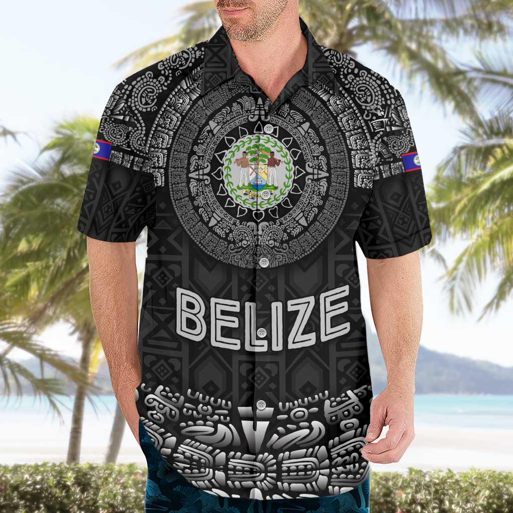 Belize Tribal Pattern Hawaiian Shirt with National Emblem and Mayan Pyramid Design