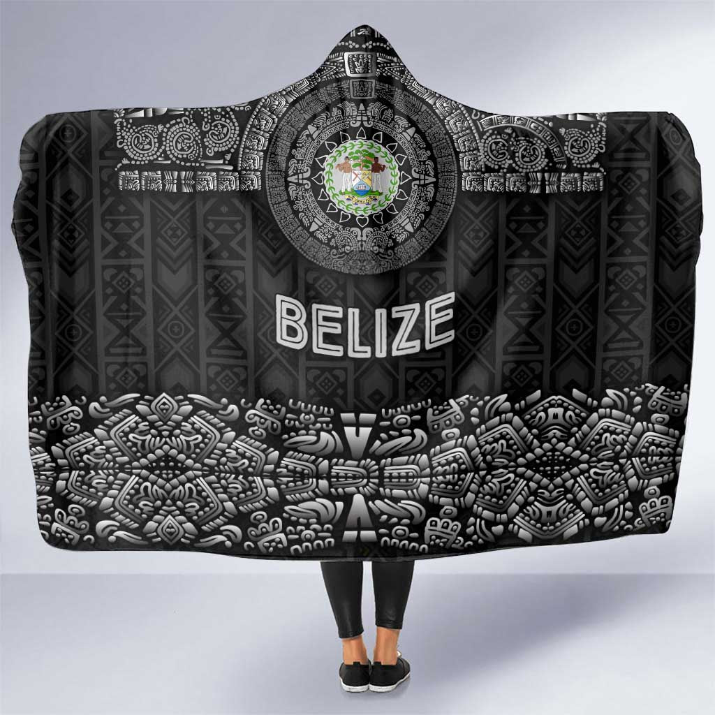 Belize Tribal Pattern Hooded Blanket with National Emblem and Mayan Pyramid Design