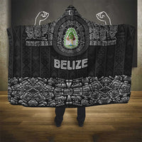 Belize Tribal Pattern Hooded Blanket with National Emblem and Mayan Pyramid Design
