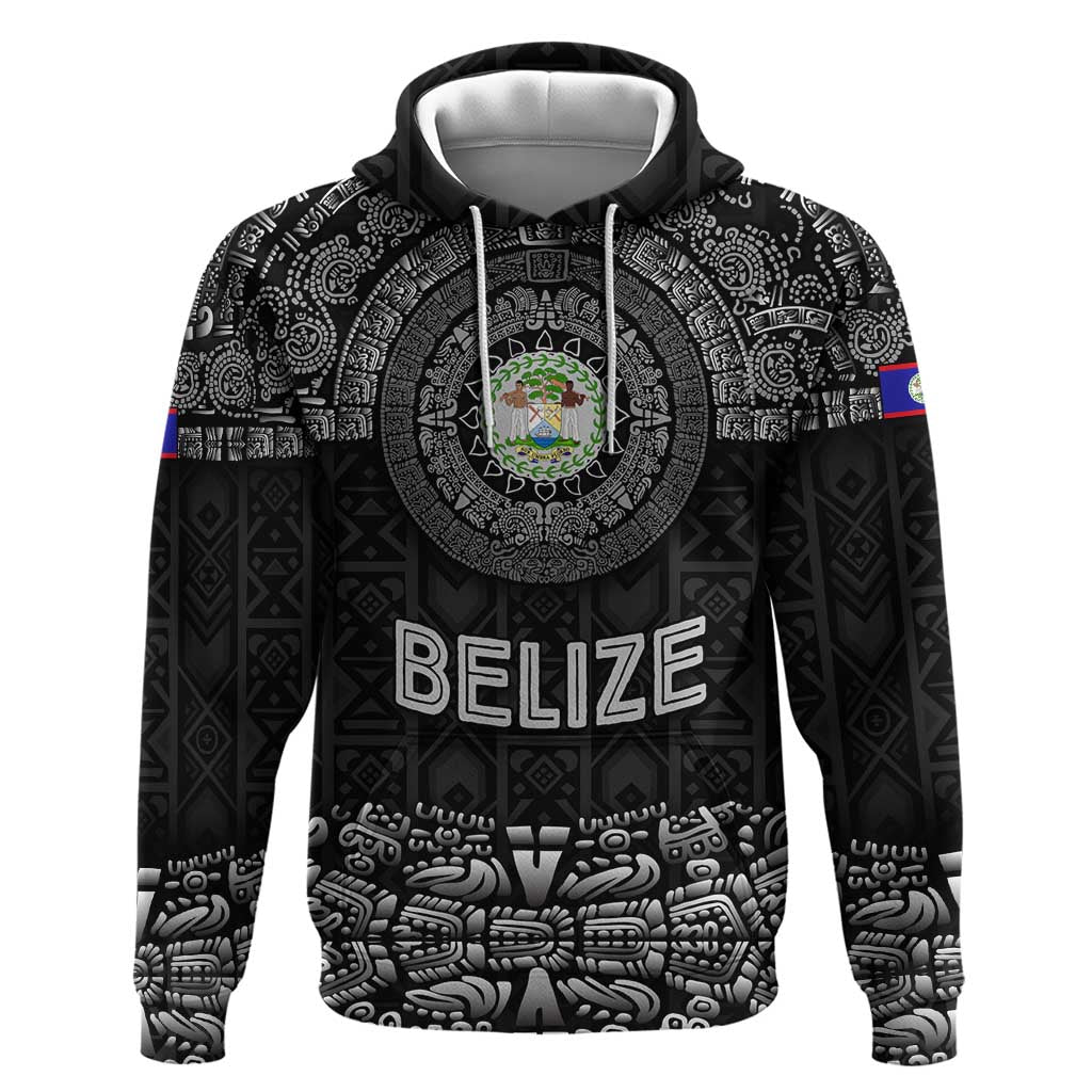 Belize Tribal Pattern Hoodie with National Emblem and Mayan Pyramid Design