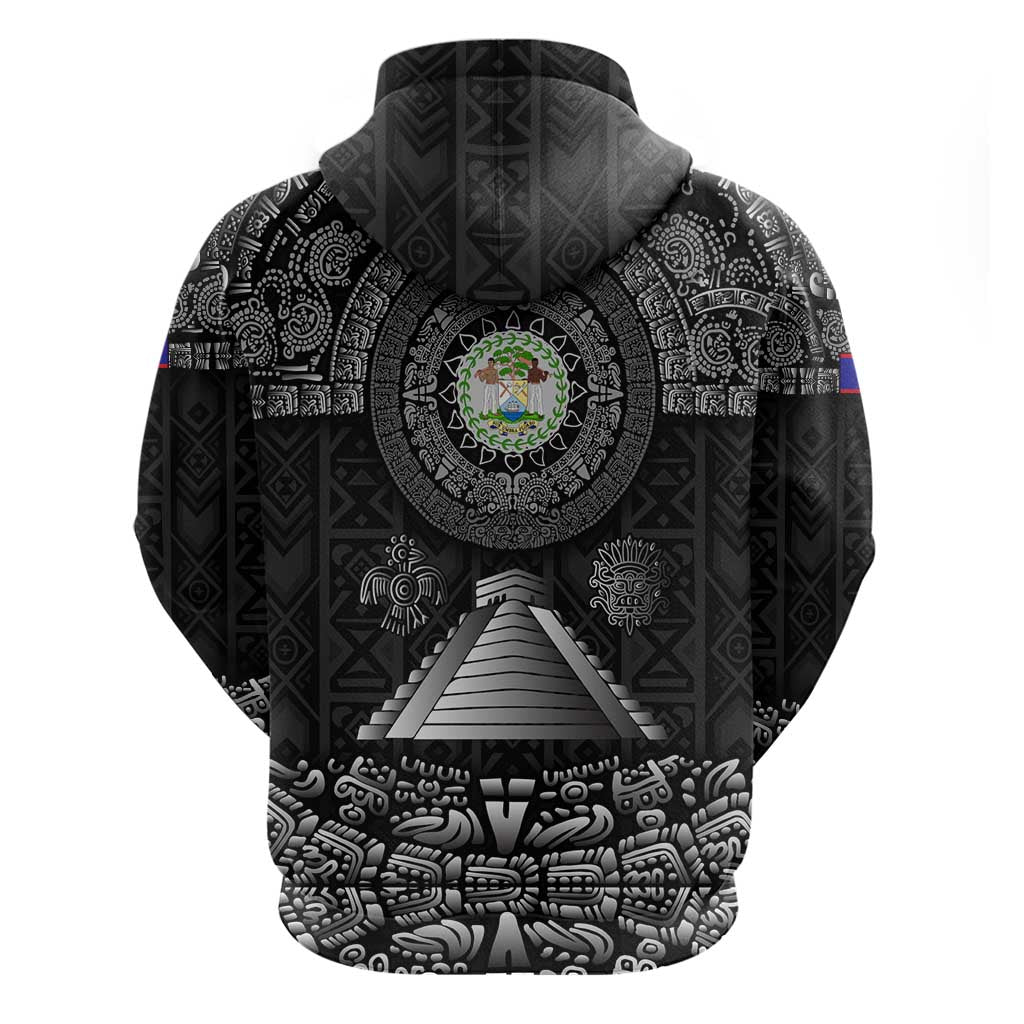 Belize Tribal Pattern Hoodie with National Emblem and Mayan Pyramid Design