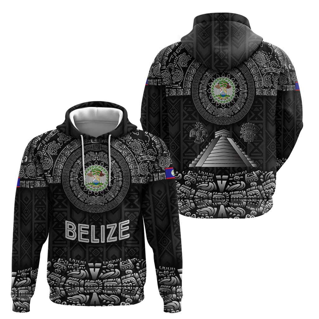 Belize Tribal Pattern Hoodie with National Emblem and Mayan Pyramid Design