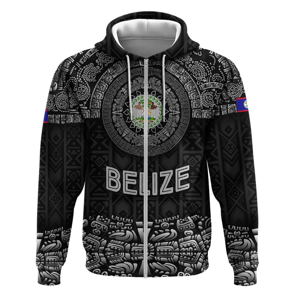 Belize Tribal Pattern Hoodie with National Emblem and Mayan Pyramid Design