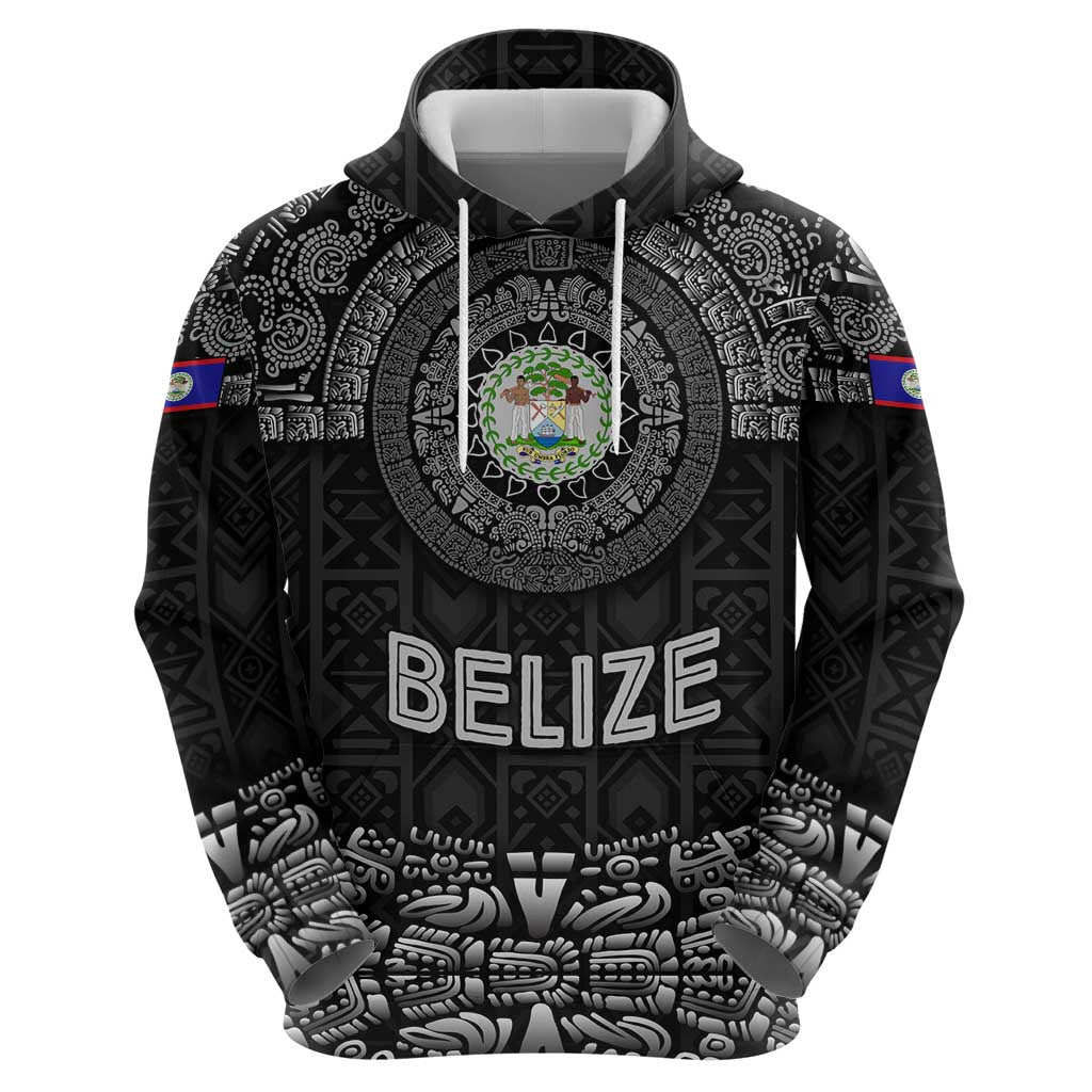Belize Tribal Pattern Hoodie with National Emblem and Mayan Pyramid Design