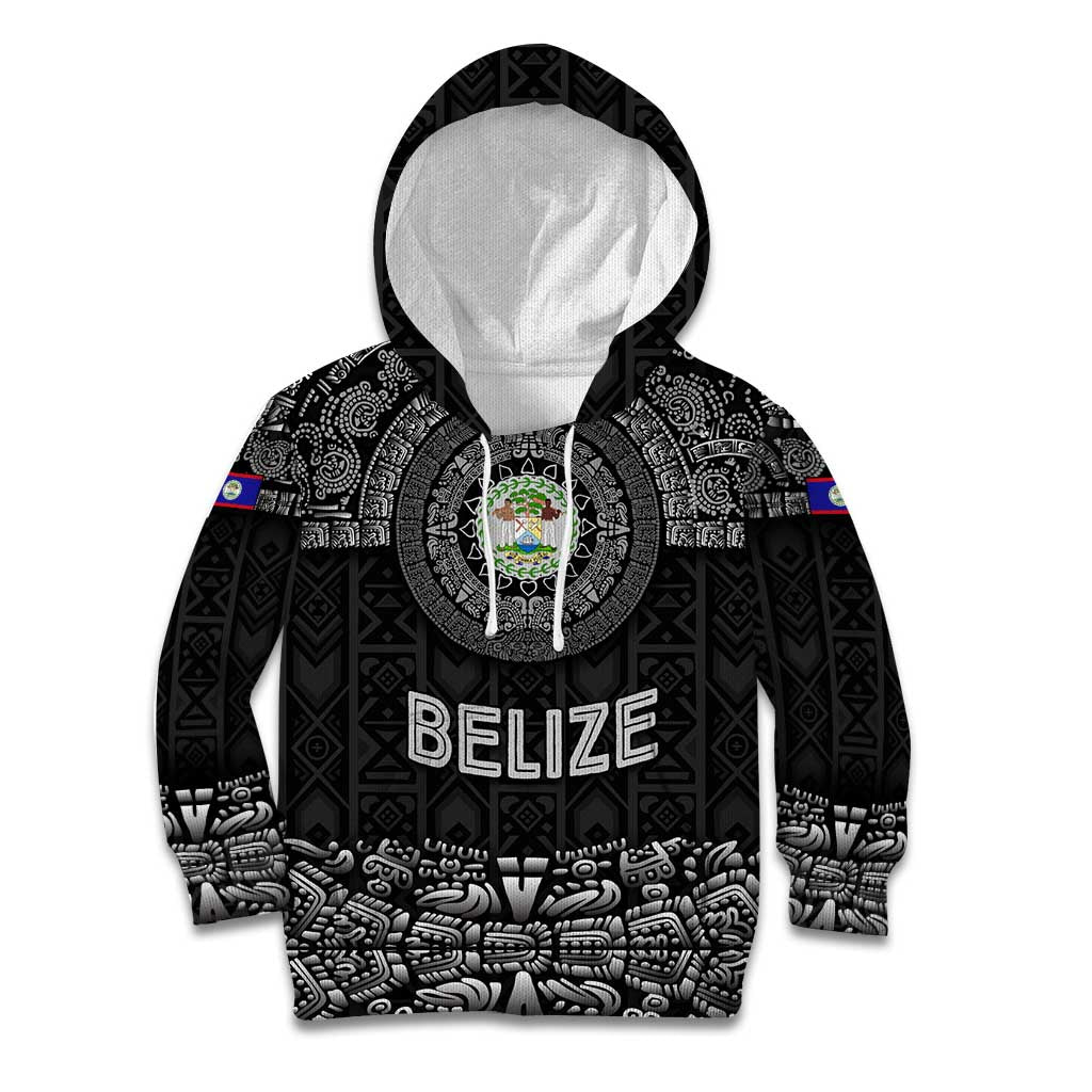 Belize Tribal Pattern Kid Hoodie with National Emblem and Mayan Pyramid Design