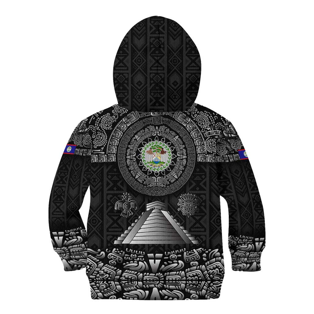Belize Tribal Pattern Kid Hoodie with National Emblem and Mayan Pyramid Design