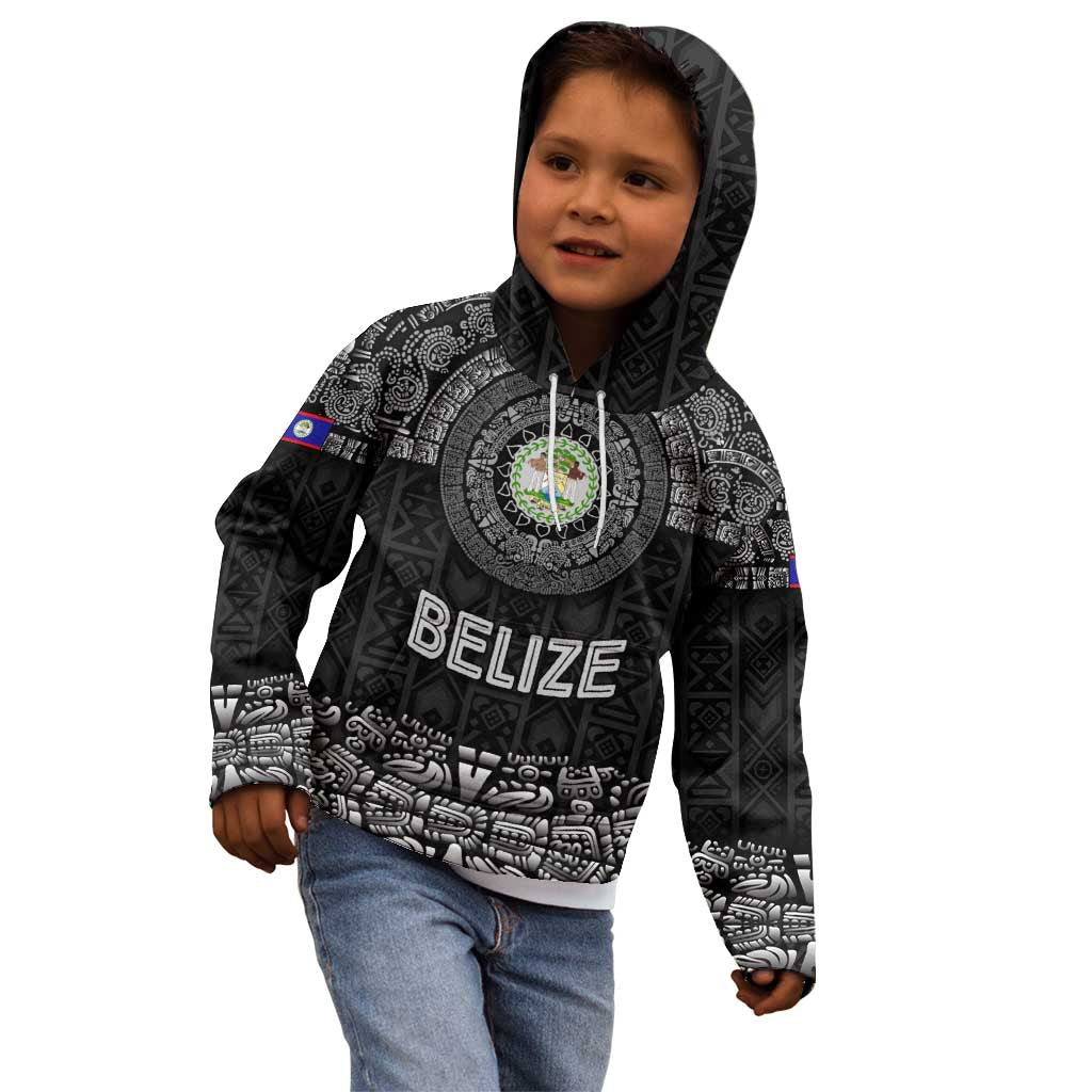 Belize Tribal Pattern Kid Hoodie with National Emblem and Mayan Pyramid Design