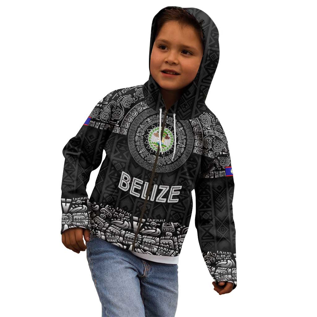 Belize Tribal Pattern Kid Hoodie with National Emblem and Mayan Pyramid Design