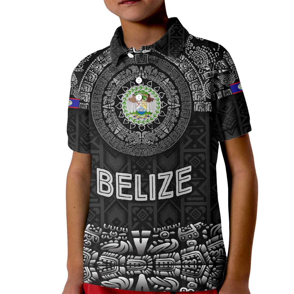Belize Tribal Pattern Kid Polo Shirt with National Emblem and Mayan Pyramid Design