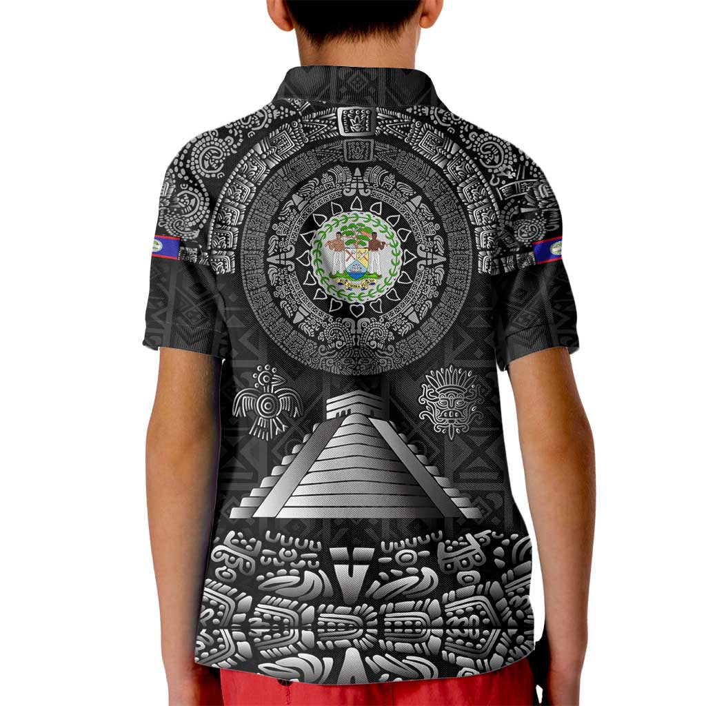 Belize Tribal Pattern Kid Polo Shirt with National Emblem and Mayan Pyramid Design