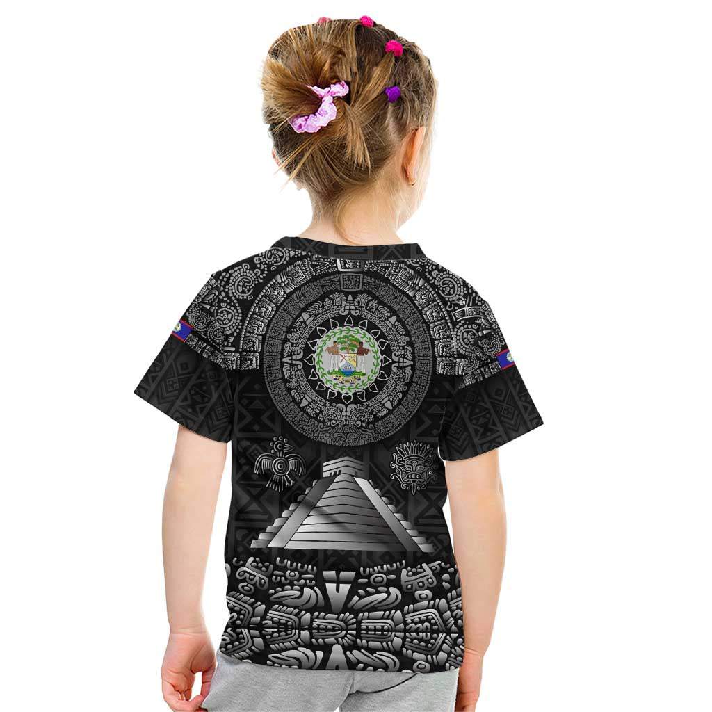 Belize Tribal Pattern Kid T Shirt with National Emblem and Mayan Pyramid Design