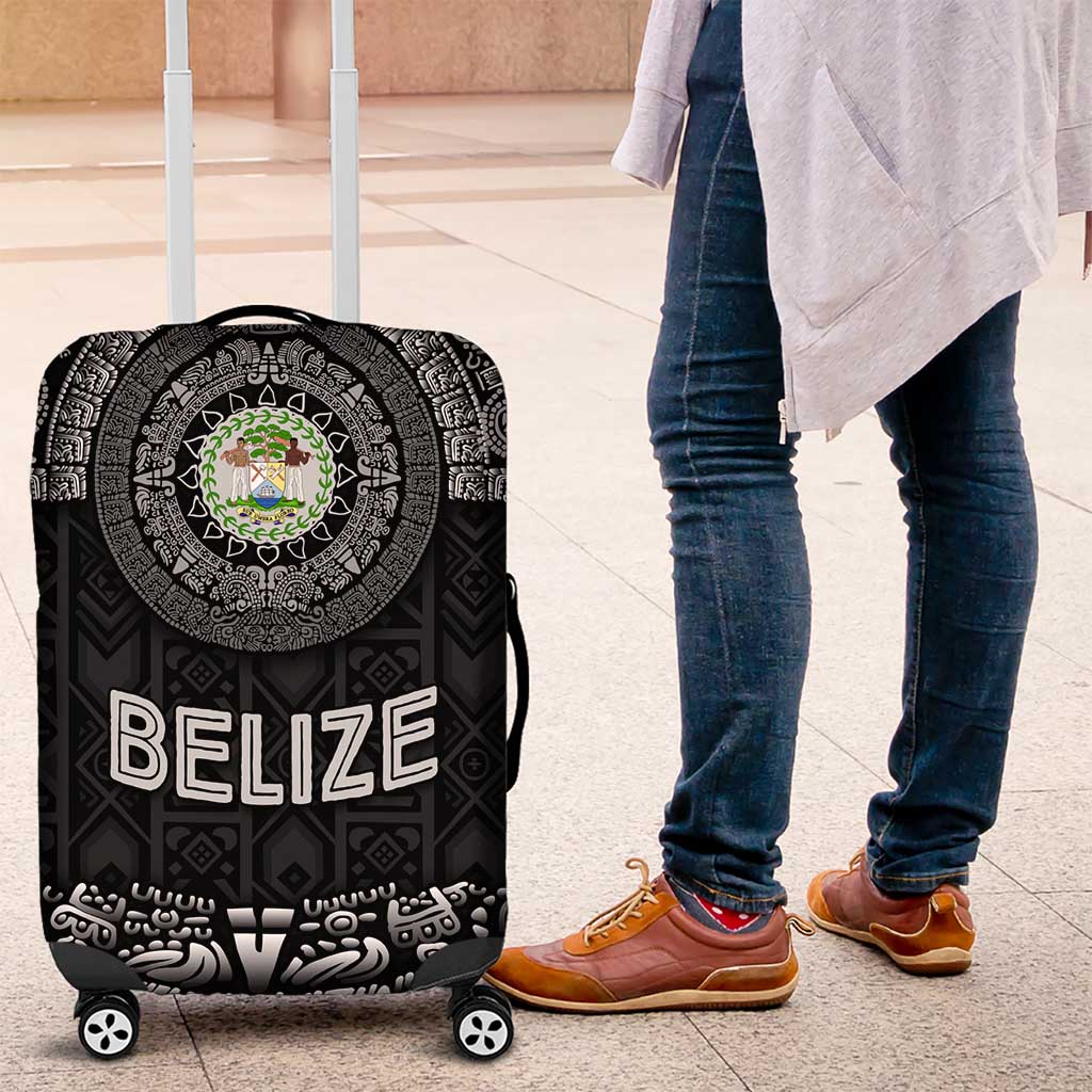 Belize Tribal Pattern Luggage Cover with National Emblem and Mayan Pyramid Design