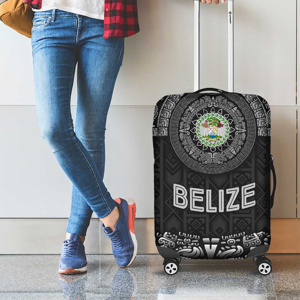 Belize Tribal Pattern Luggage Cover with National Emblem and Mayan Pyramid Design