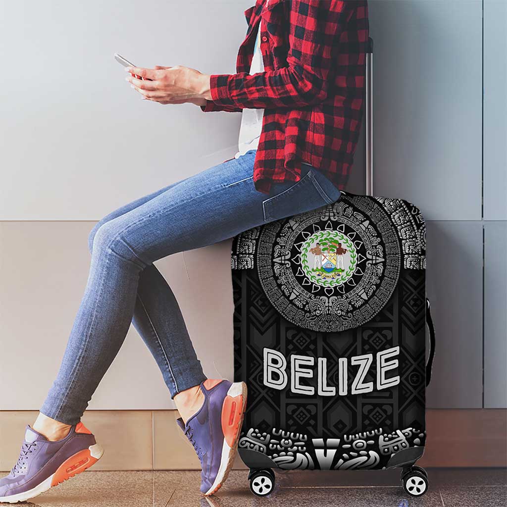 Belize Tribal Pattern Luggage Cover with National Emblem and Mayan Pyramid Design