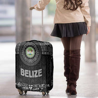 Belize Tribal Pattern Luggage Cover with National Emblem and Mayan Pyramid Design