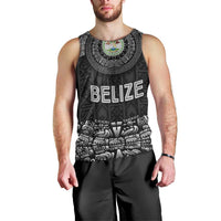Belize Tribal Pattern Men Tank Top with National Emblem and Mayan Pyramid Design