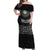 Belize Tribal Pattern Off Shoulder Maxi Dress with National Emblem and Mayan Pyramid Design
