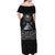 Belize Tribal Pattern Off Shoulder Maxi Dress with National Emblem and Mayan Pyramid Design