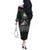 Belize Tribal Pattern Off The Shoulder Long Sleeve Dress with National Emblem and Mayan Pyramid Design