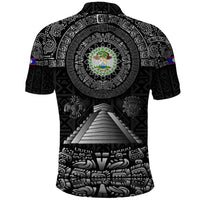 Belize Tribal Pattern Polo Shirt with National Emblem and Mayan Pyramid Design