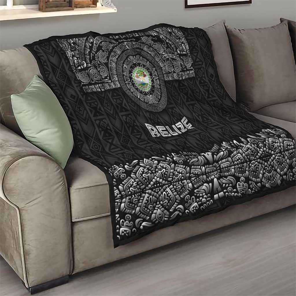 Belize Tribal Pattern Quilt with National Emblem and Mayan Pyramid Design