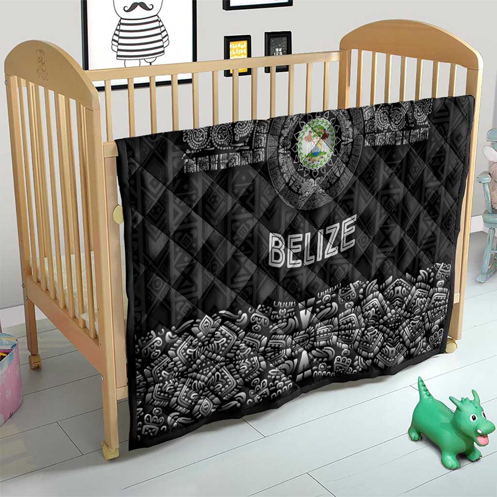Belize Tribal Pattern Quilt with National Emblem and Mayan Pyramid Design