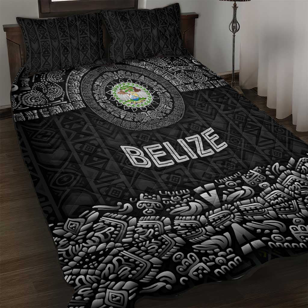 Belize Tribal Pattern Quilt Bed Set with National Emblem and Mayan Pyramid Design