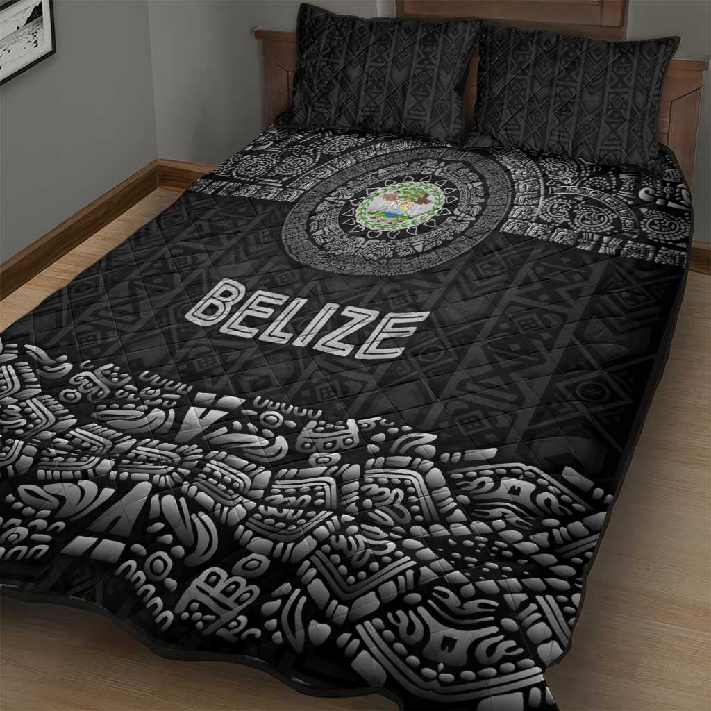 Belize Tribal Pattern Quilt Bed Set with National Emblem and Mayan Pyramid Design