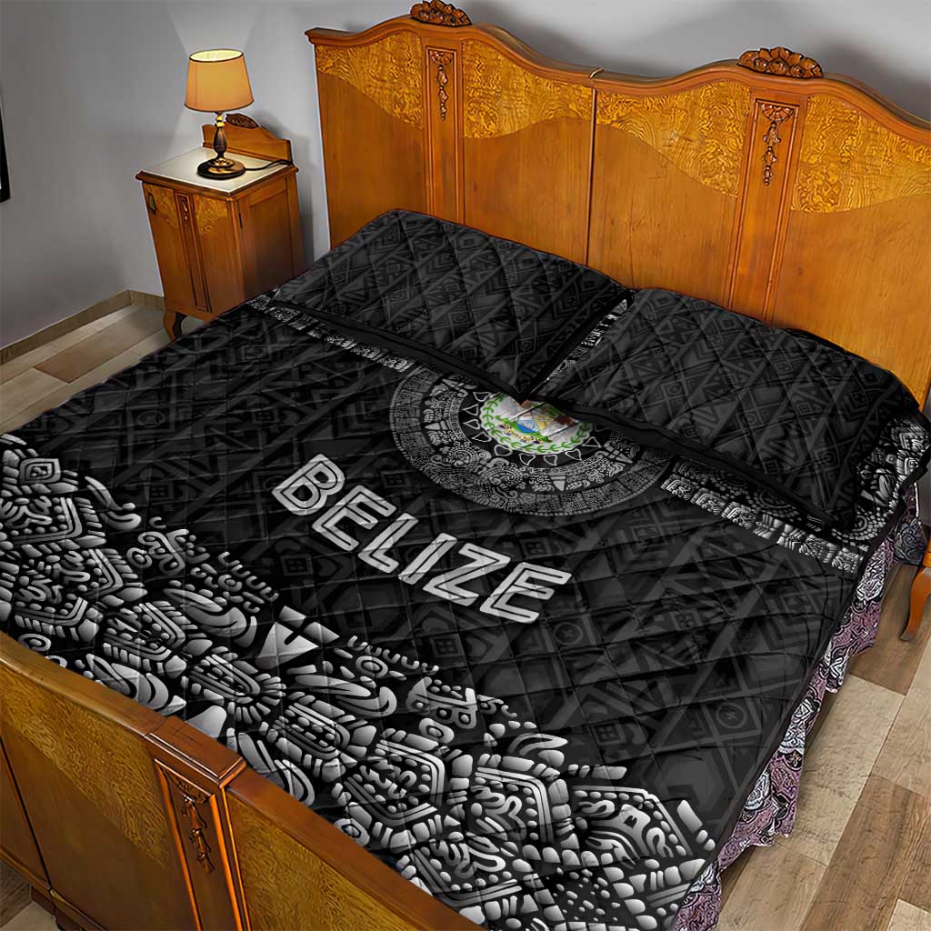 Belize Tribal Pattern Quilt Bed Set with National Emblem and Mayan Pyramid Design