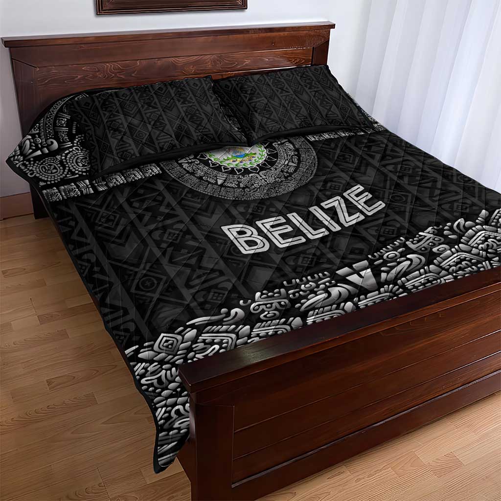Belize Tribal Pattern Quilt Bed Set with National Emblem and Mayan Pyramid Design
