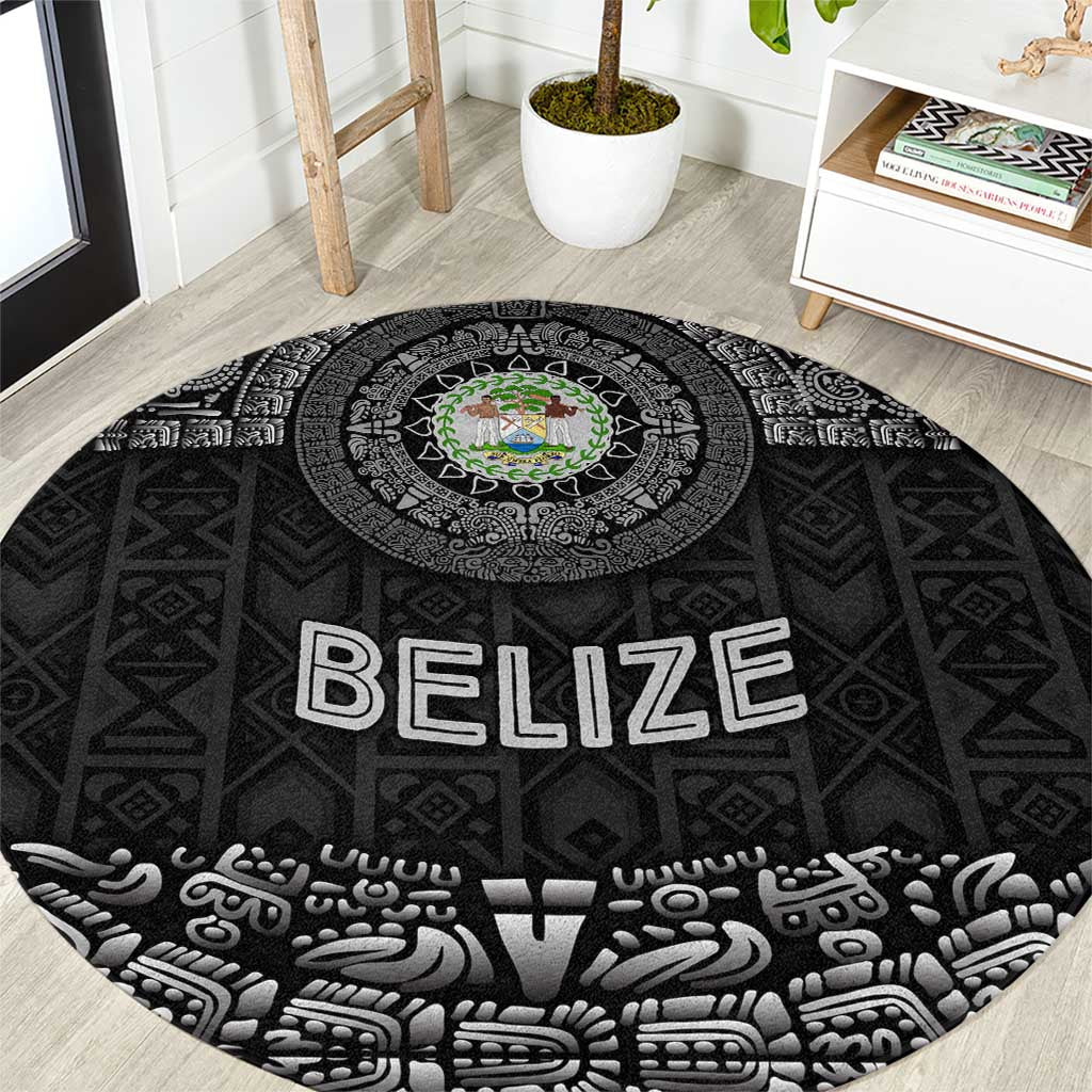 Belize Tribal Pattern Round Carpet with National Emblem and Mayan Pyramid Design