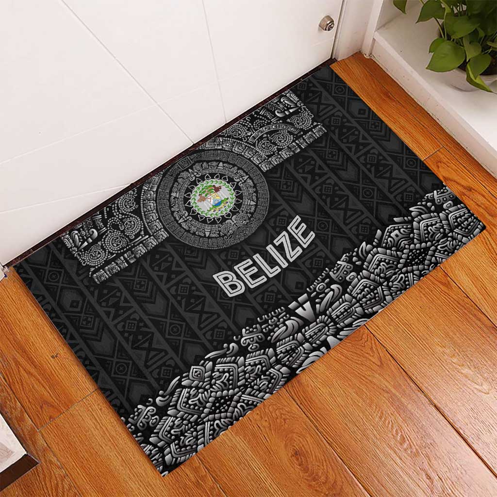 Belize Tribal Pattern Rubber Doormat with National Emblem and Mayan Pyramid Design