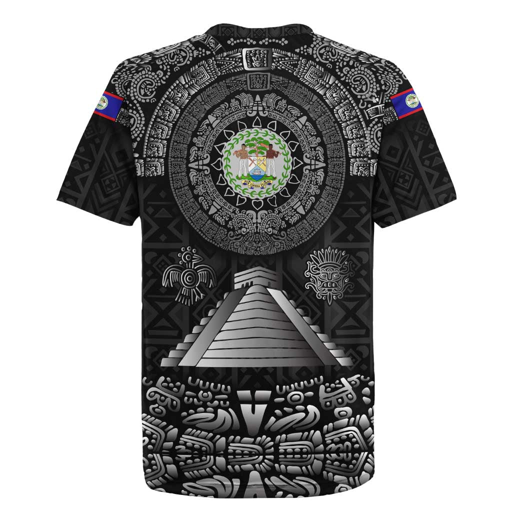 Belize Tribal Pattern Rugby Jersey with National Emblem and Mayan Pyramid Design