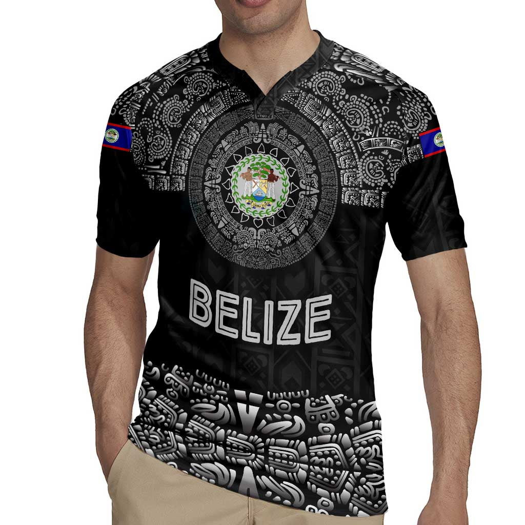 Belize Tribal Pattern Rugby Jersey with National Emblem and Mayan Pyramid Design