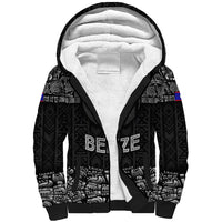 Belize Tribal Pattern Sherpa Hoodie with National Emblem and Mayan Pyramid Design