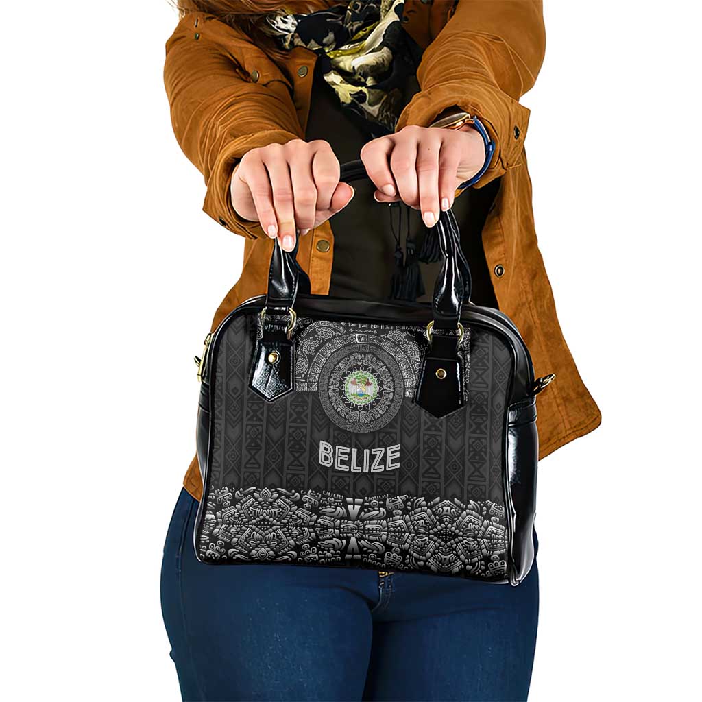 Belize Tribal Pattern Shoulder Handbag with National Emblem and Mayan Pyramid Design