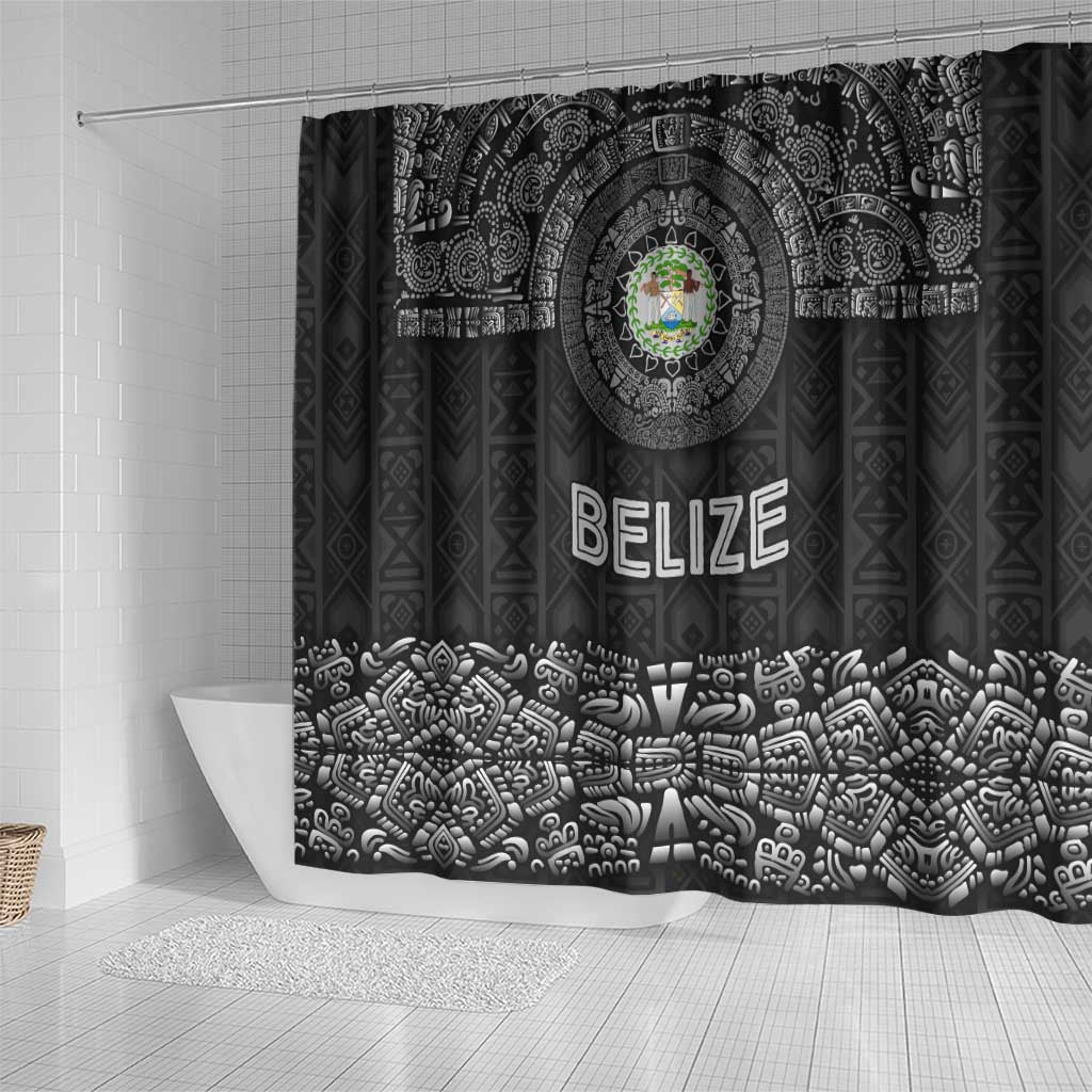 Belize Tribal Pattern Shower Curtain with National Emblem and Mayan Pyramid Design