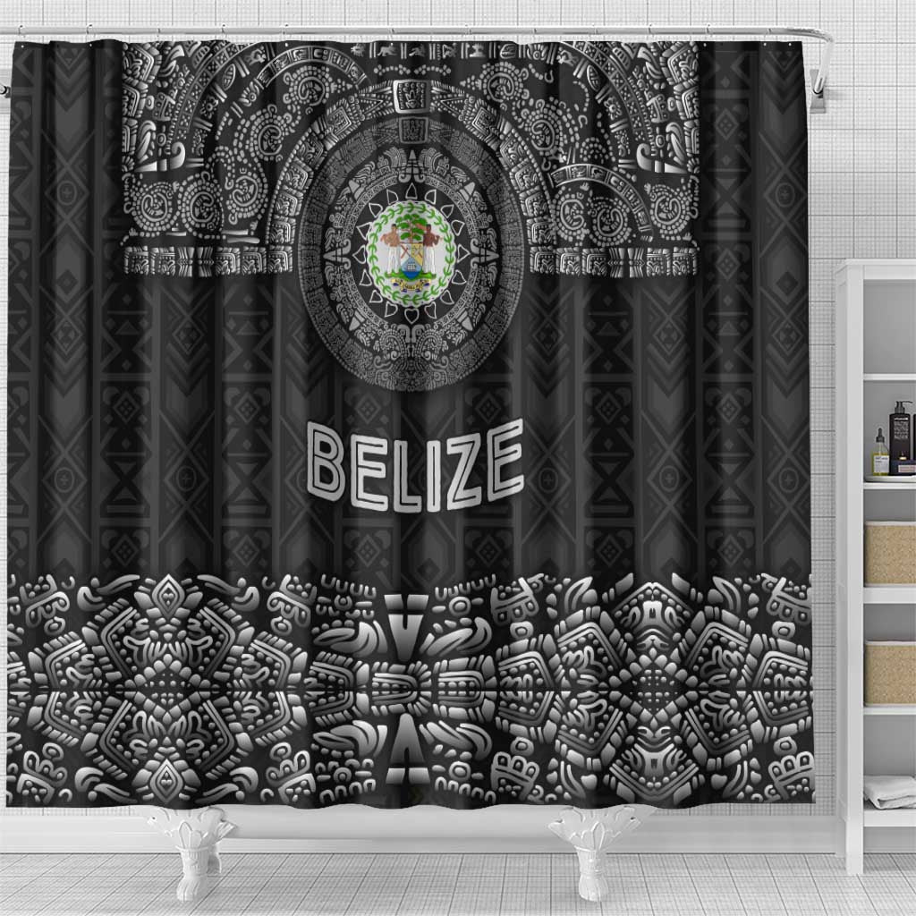 Belize Tribal Pattern Shower Curtain with National Emblem and Mayan Pyramid Design