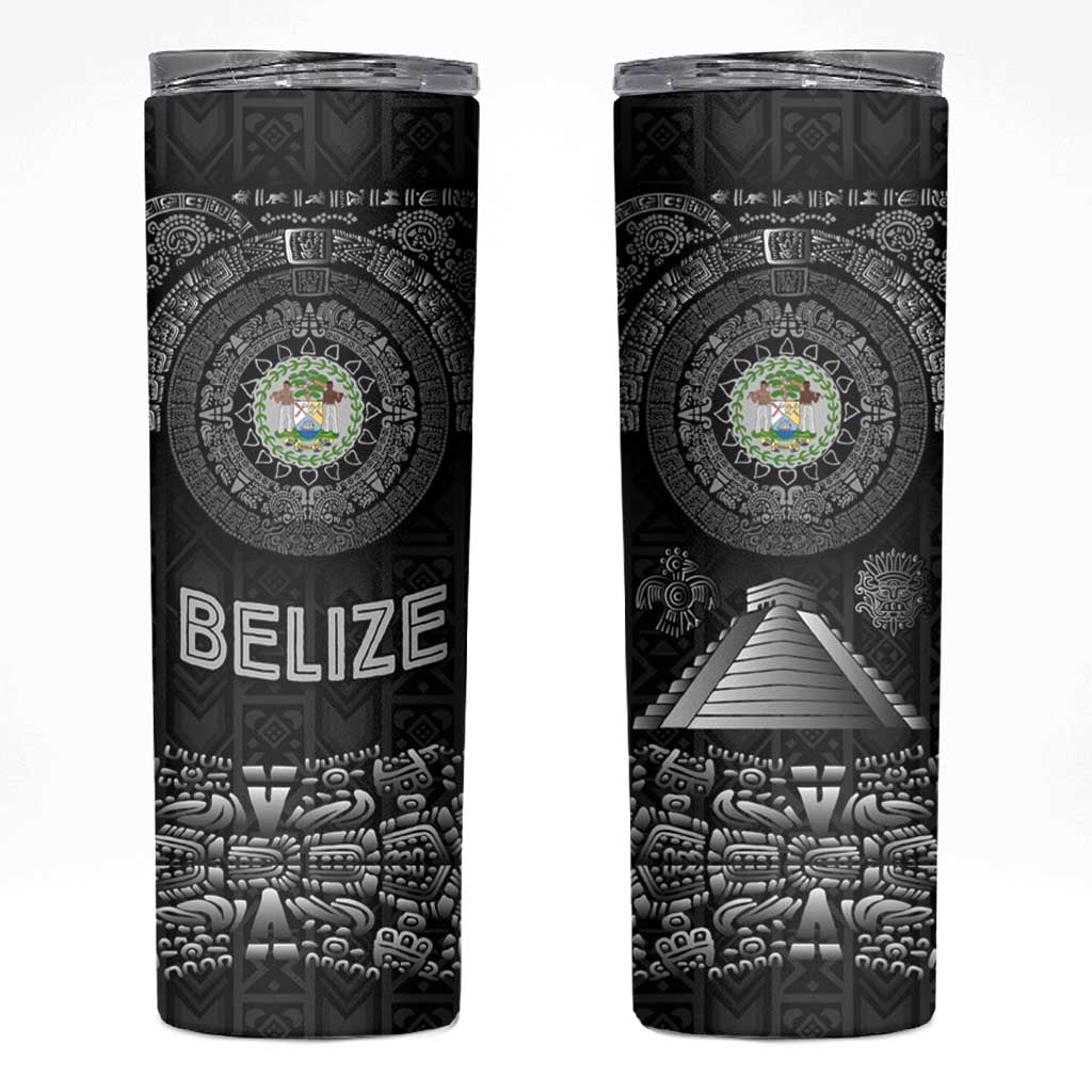 Belize Tribal Pattern Skinny Tumbler with National Emblem and Mayan Pyramid Design