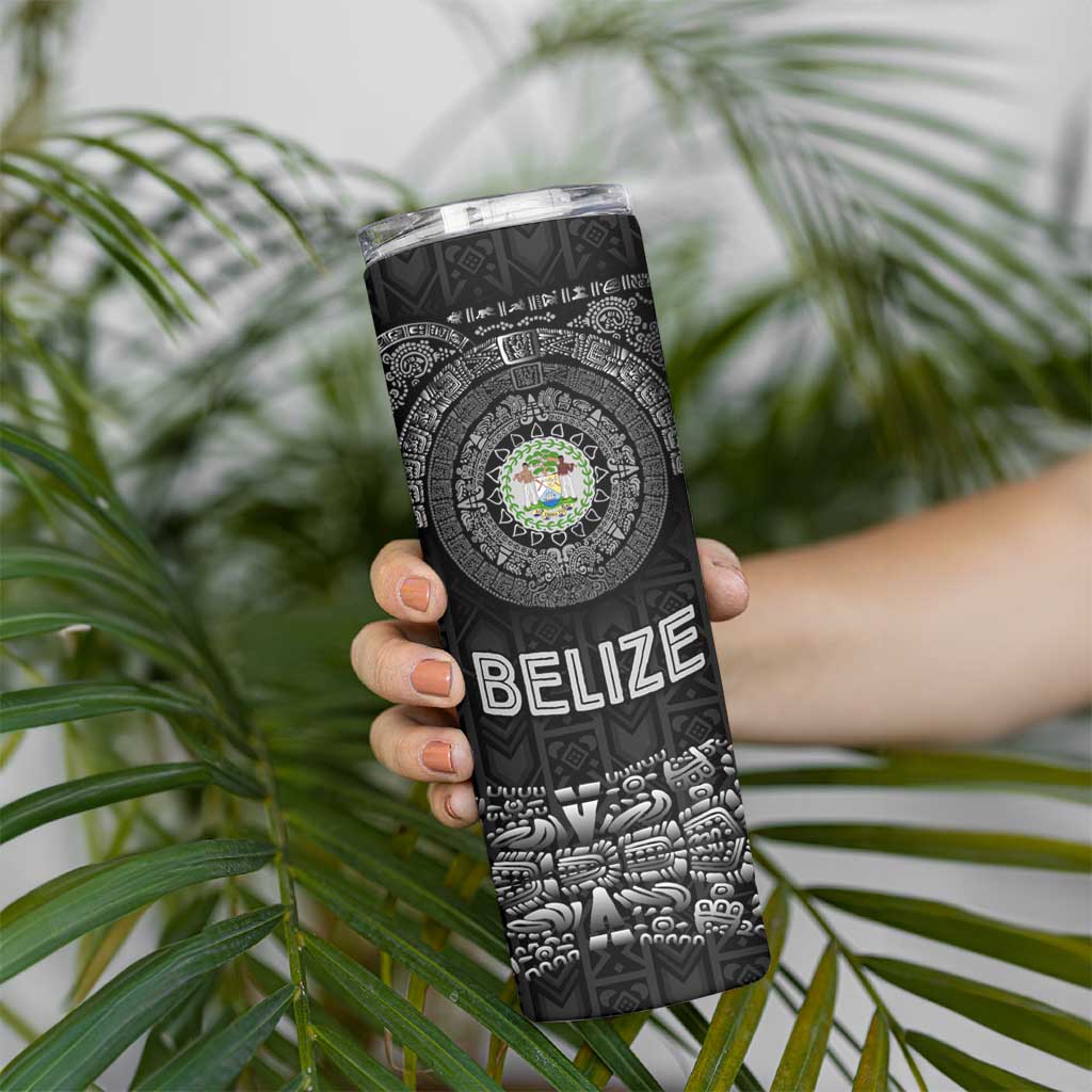Belize Tribal Pattern Skinny Tumbler with National Emblem and Mayan Pyramid Design