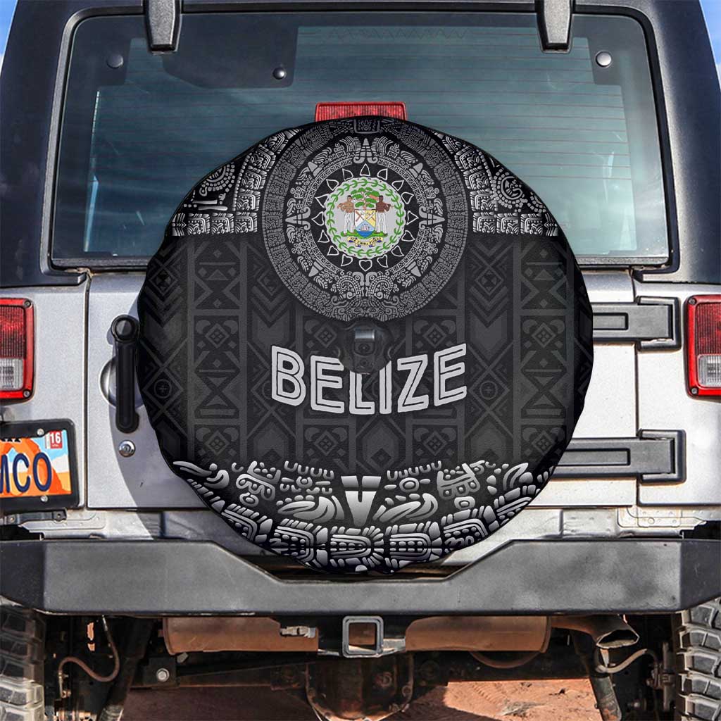 Belize Tribal Pattern Spare Tire Cover with National Emblem and Mayan Pyramid Design