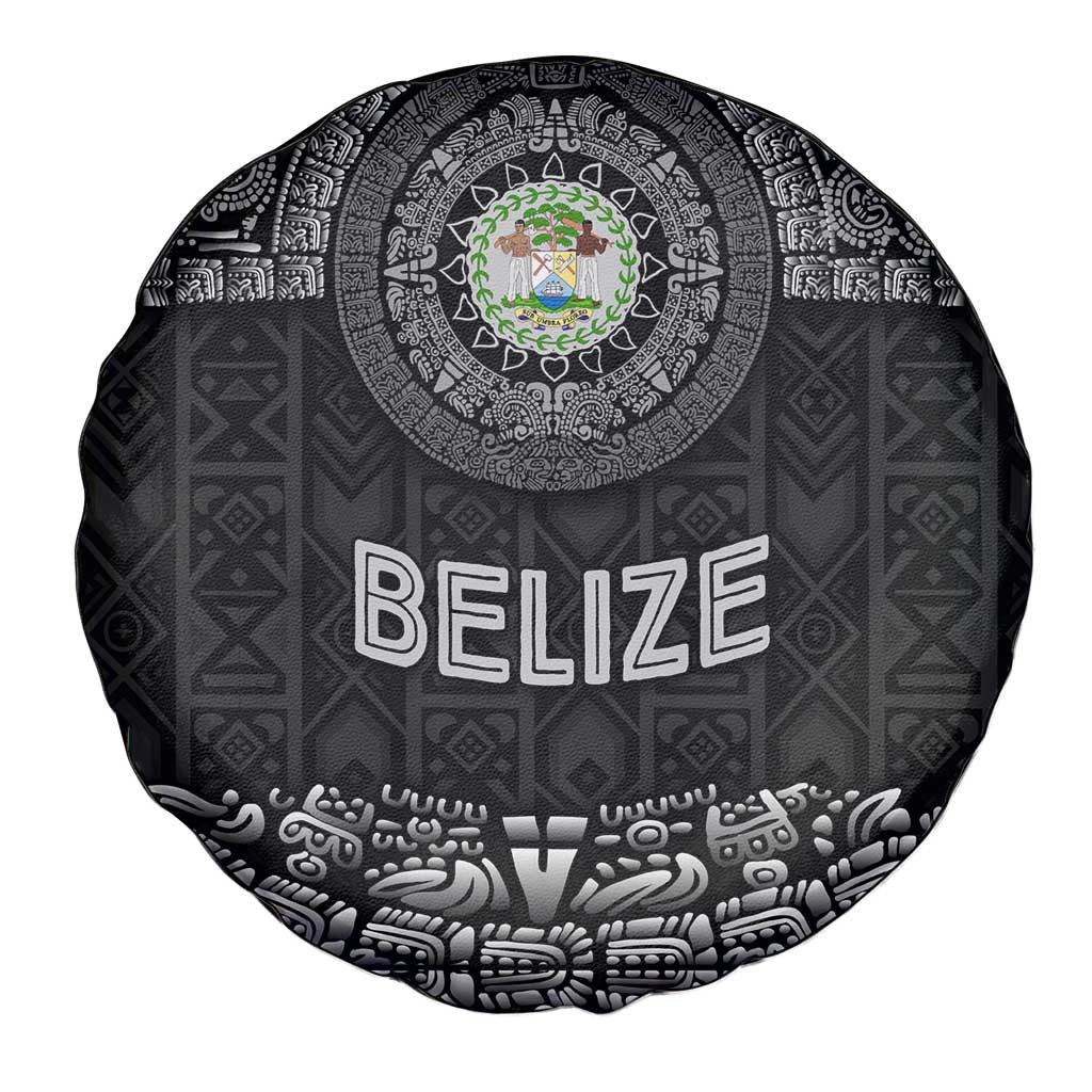 Belize Tribal Pattern Spare Tire Cover with National Emblem and Mayan Pyramid Design