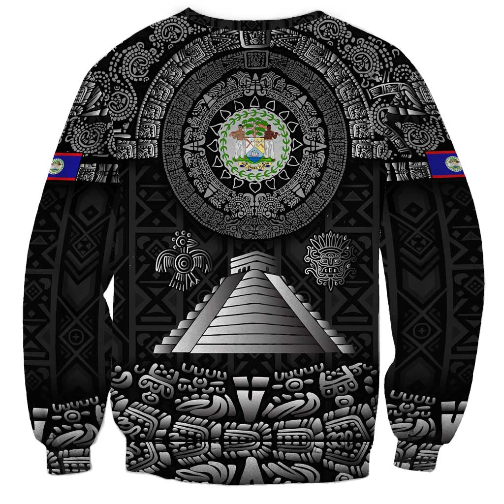 Belize Tribal Pattern Sweatshirt with National Emblem and Mayan Pyramid Design