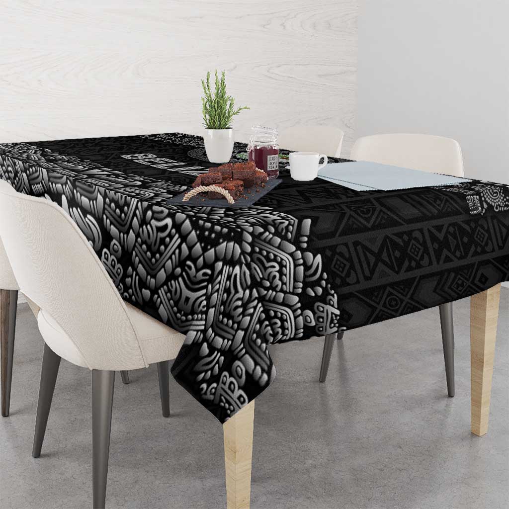 Belize Tribal Pattern Tablecloth with National Emblem and Mayan Pyramid Design