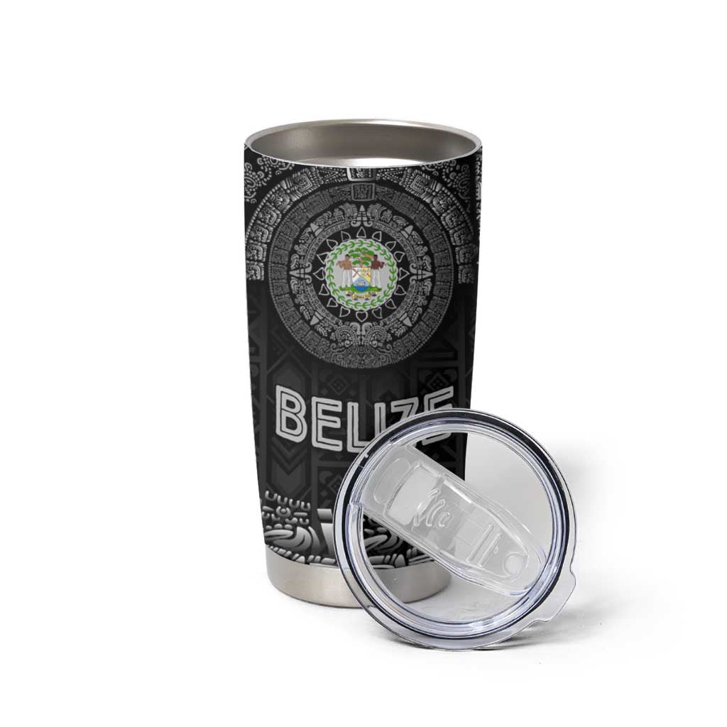 Belize Tribal Pattern Tumbler Cup with National Emblem and Mayan Pyramid Design