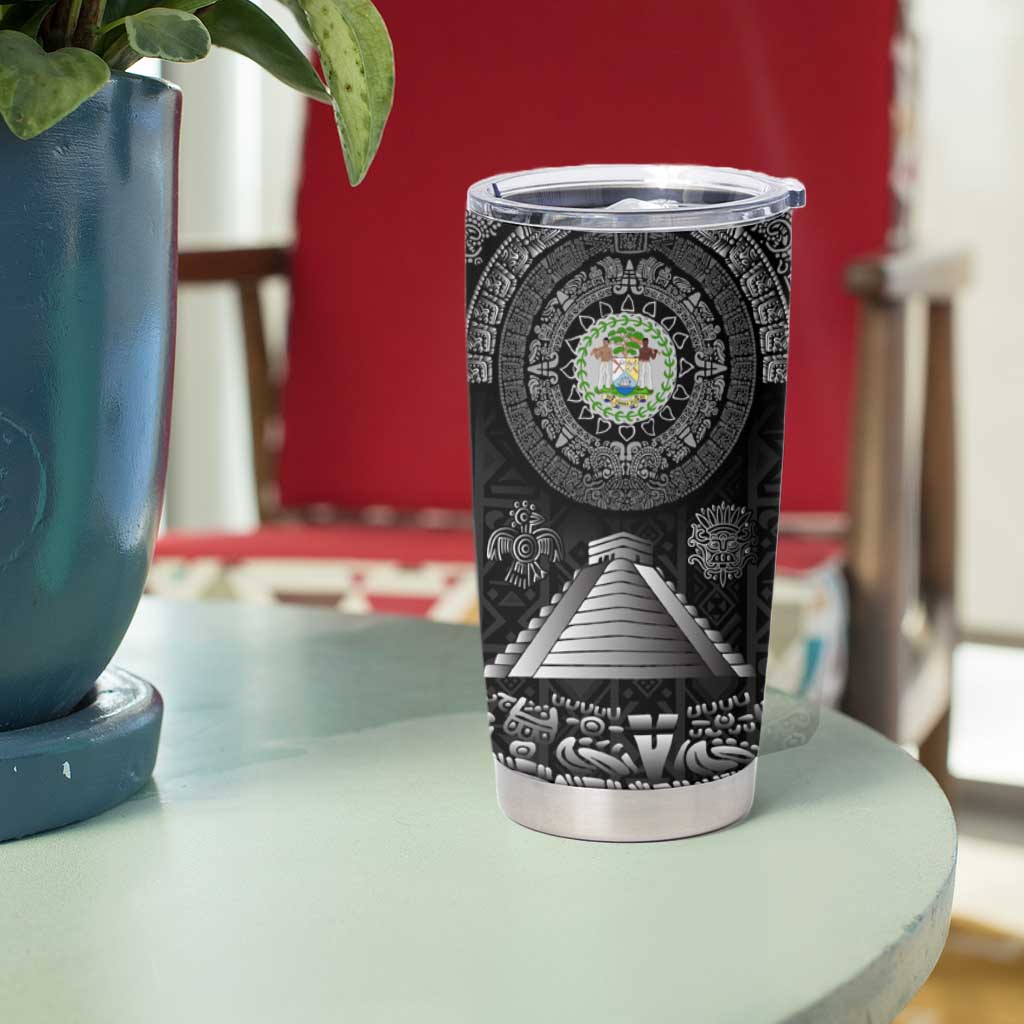 Belize Tribal Pattern Tumbler Cup with National Emblem and Mayan Pyramid Design