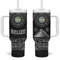 Belize Tribal Pattern Tumbler With Handle with National Emblem and Mayan Pyramid Design