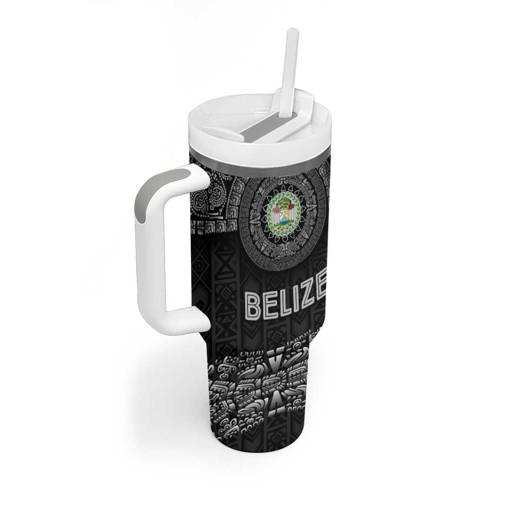 Belize Tribal Pattern Tumbler With Handle with National Emblem and Mayan Pyramid Design