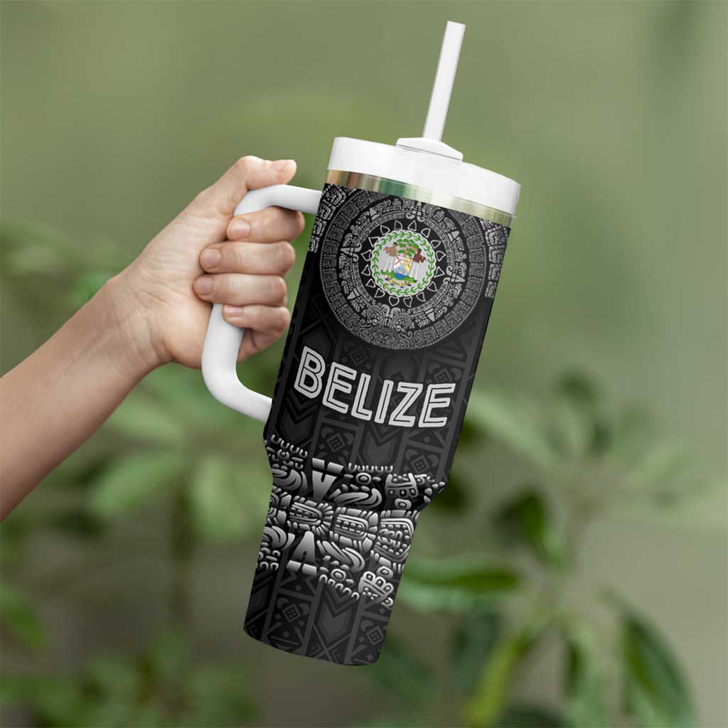 Belize Tribal Pattern Tumbler With Handle with National Emblem and Mayan Pyramid Design